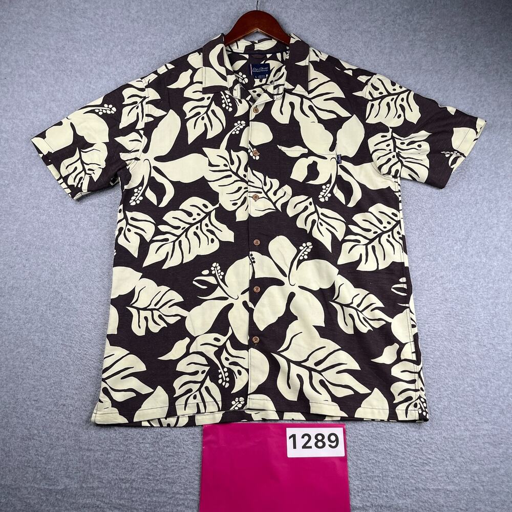 Quiksilver Collection Hawaiian Print Shirt Brown Button Up Short Sleeve Mens L